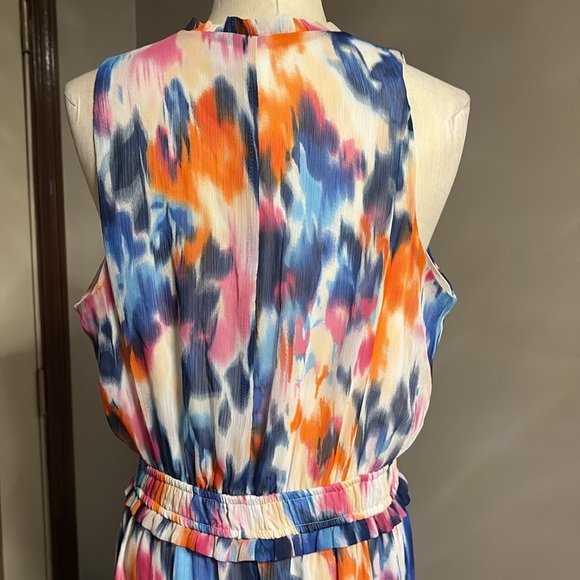 London Times Multicolor water colors tie dye Maxi Dress sleeveless faux wrap 12 - Picture 11 of 15